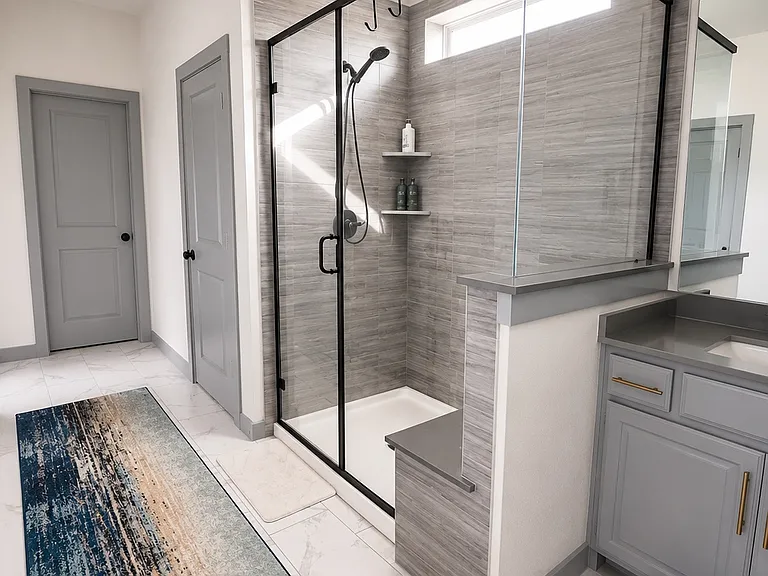 Standing shower in primary bathroom