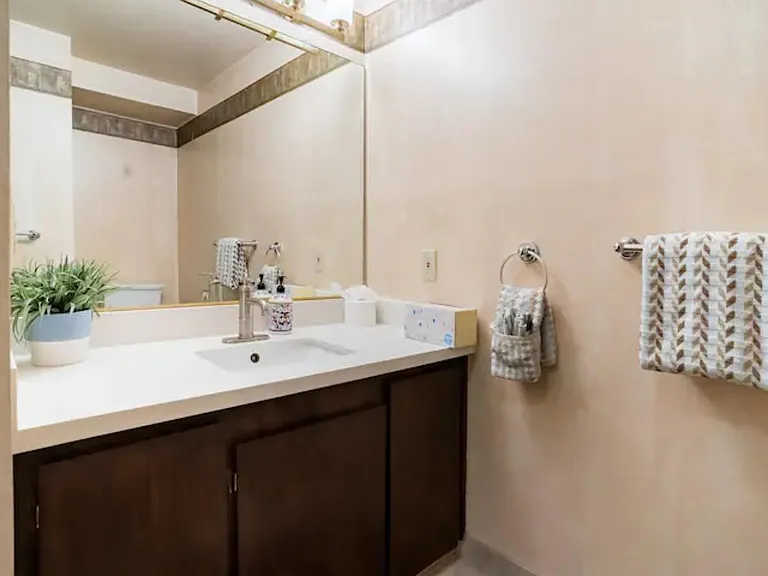 Downstairs bath with a deep soaking tub