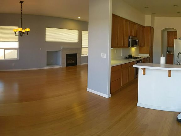 Kitchen, dining area and living room