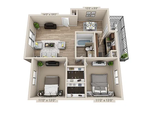 Floor plan Two Bedroom B1AW