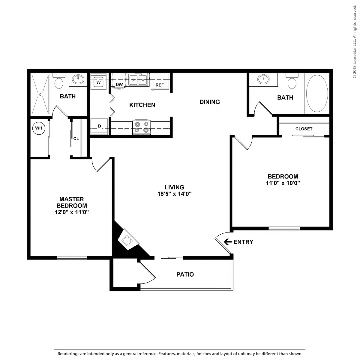 Floor plan 2 Bed, 2 Bath B2