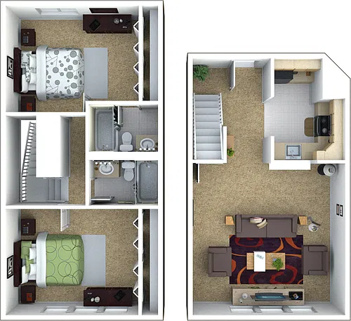 Floor plan Marlboro Classic - 2 Bed 2 Bath Duplex