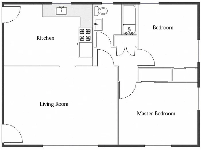 Floor plan 2 Bed / 1 Bath: Type B