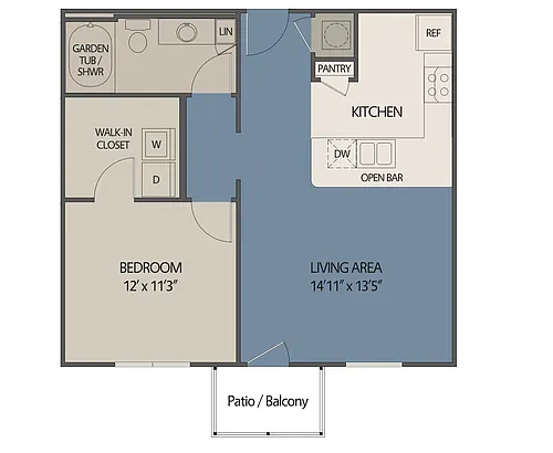 Floor plan 1Bed/1Ba End Main Fl