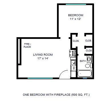 Floor plan One Bedroom with Pullman Kitchen