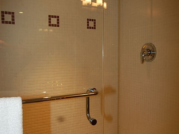 Custom Natural Stone Floors and Luxury Frameless Glass Shower Door
