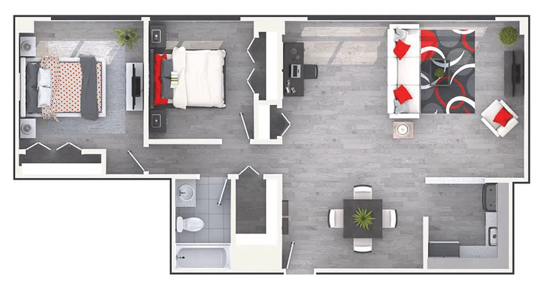 Floor plan 2 Bed 1 Bath