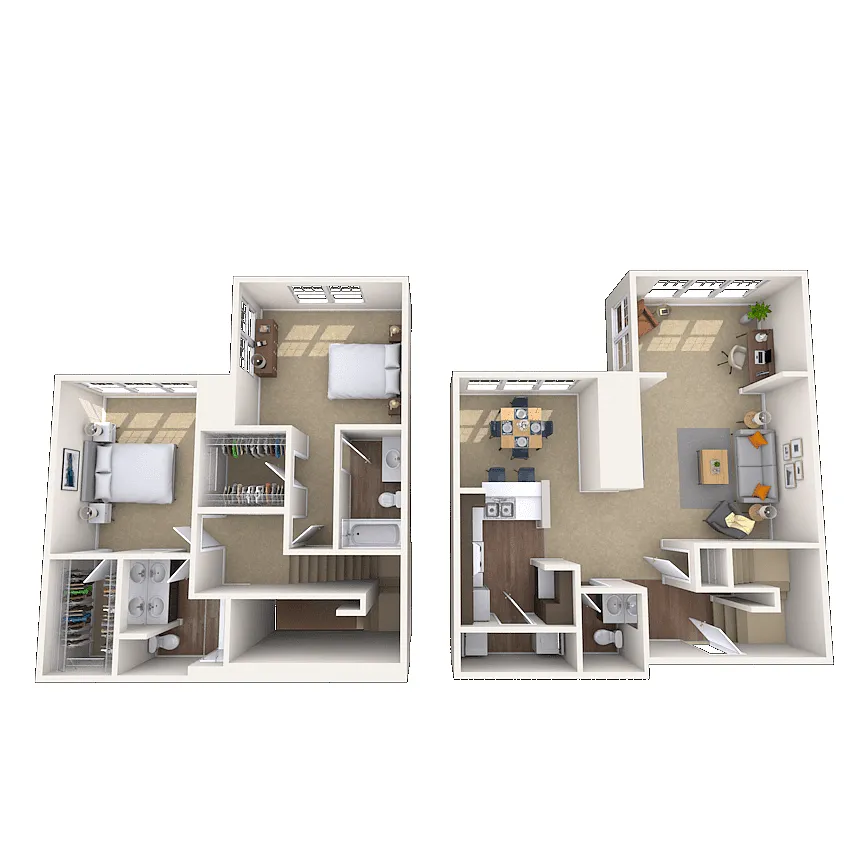 Floor plan Dual Level 2x2.5 1398 SF