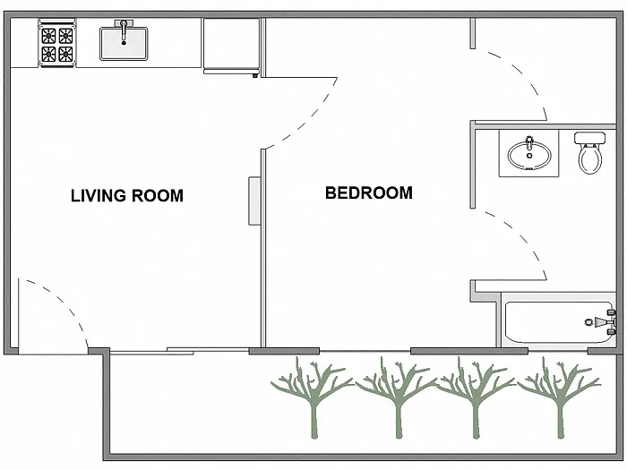 Floor plan 1 Bed / 1 Bath: Type A