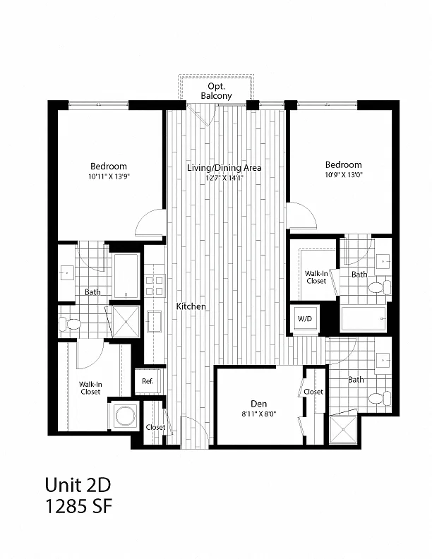 Floor plan 2 Bed/3 Bath Den-2D