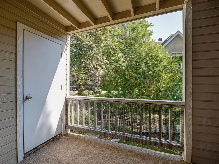 Balcony with large storage closet.