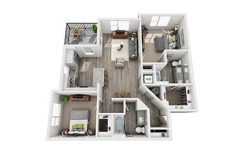 Floor plan 2 Bedroom 2 Bath 1139 sqft (B2)