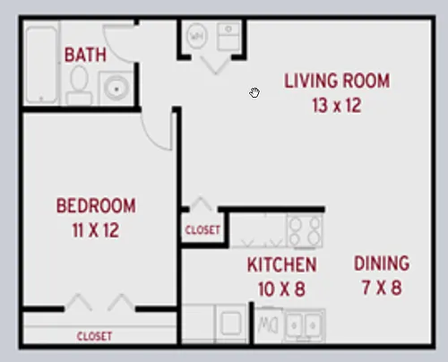 Floor plan 1 Bed 1 Baths