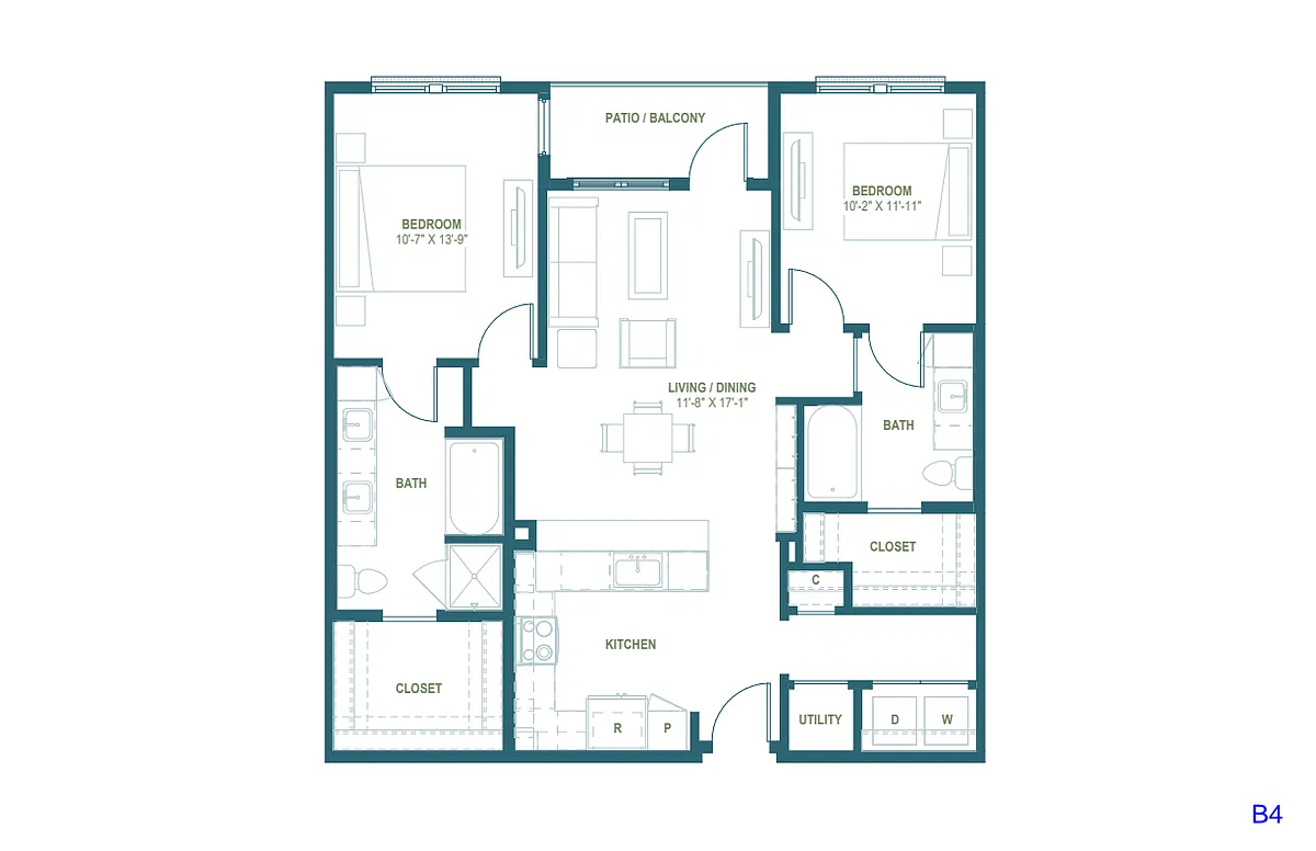 Floor plan B4 | 2 Bed | 2 Bath