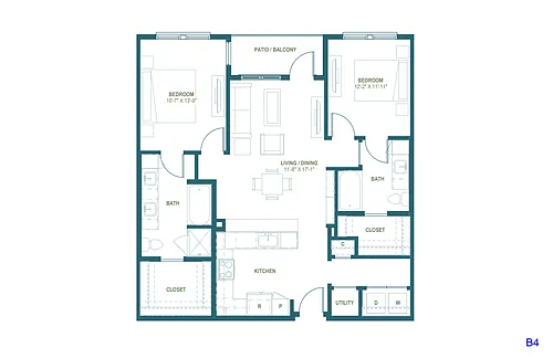 Floor plan B4 | 2 Bed | 2 Bath