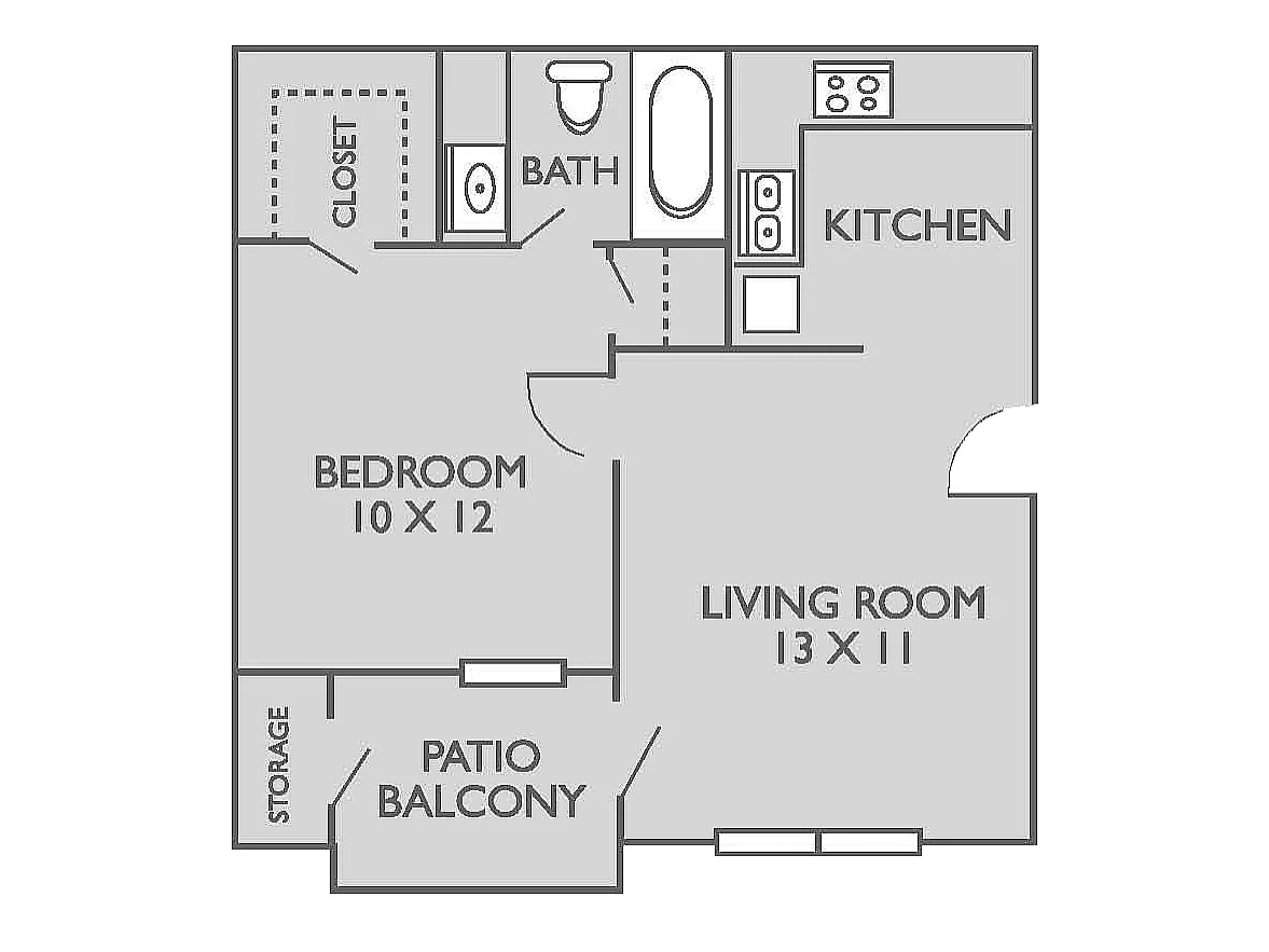 Floor plan 1 Bed, 1 Bath A (60% Income Restricted)