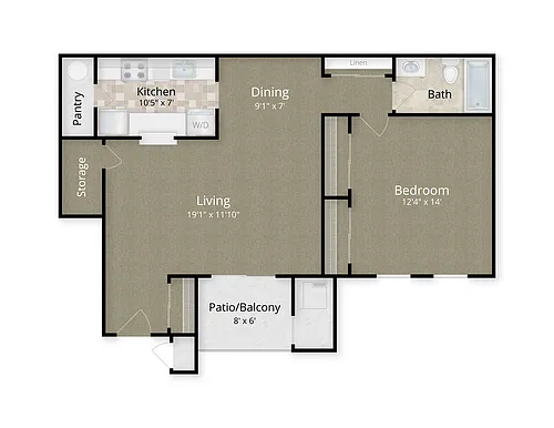 Floor plan 1 Bed x 1 Bath - Sequoia