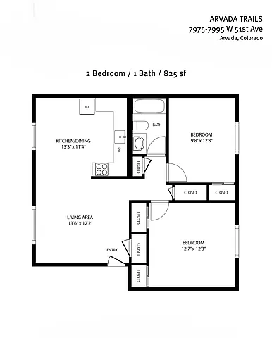 Floor plan 2 Bed 1 Bath Large- Renovated