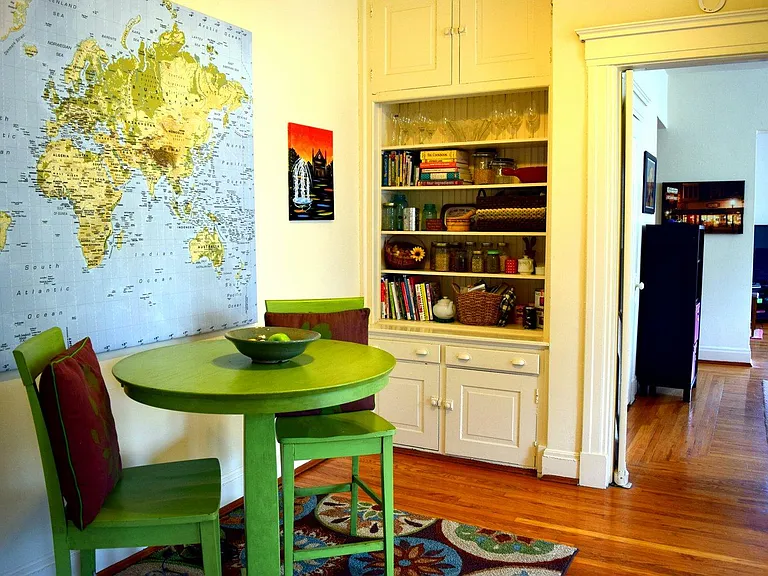 The built in pantry and breakfast room is right off the kitchen