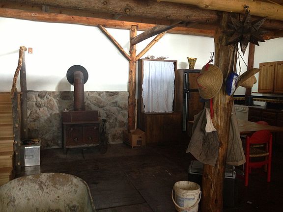 wood stove, propane fridge