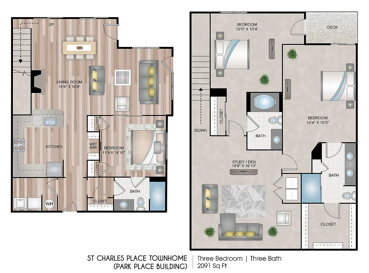 Floor plan St. Charles Place Townhome (Parkside Building)