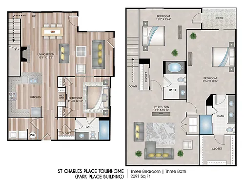Floor plan St. Charles Place Townhome (Parkside Building)