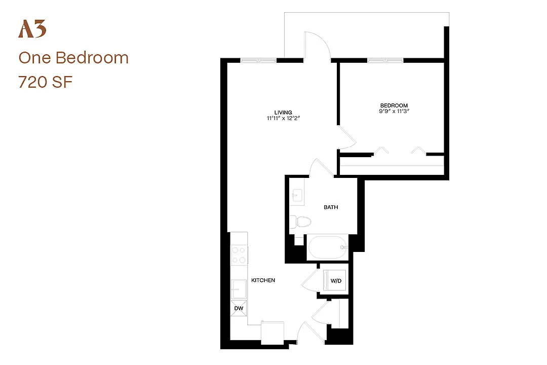Floor plan One Bedroom A3