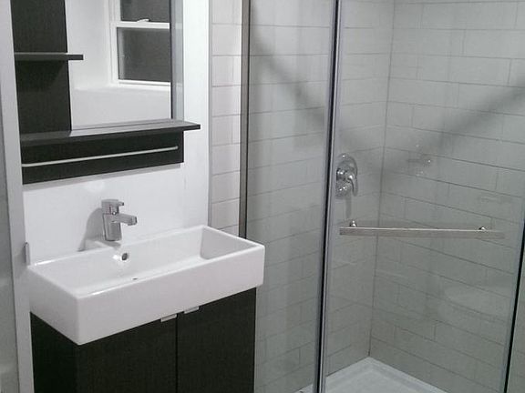 Tile shower, heated bathroom floor