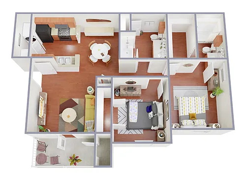 Floor plan 2 Bed, 2 Bath (60% Income Restricted)