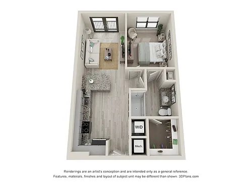 Floor plan A2 - 1 Bedroom, 1 Bathroom
