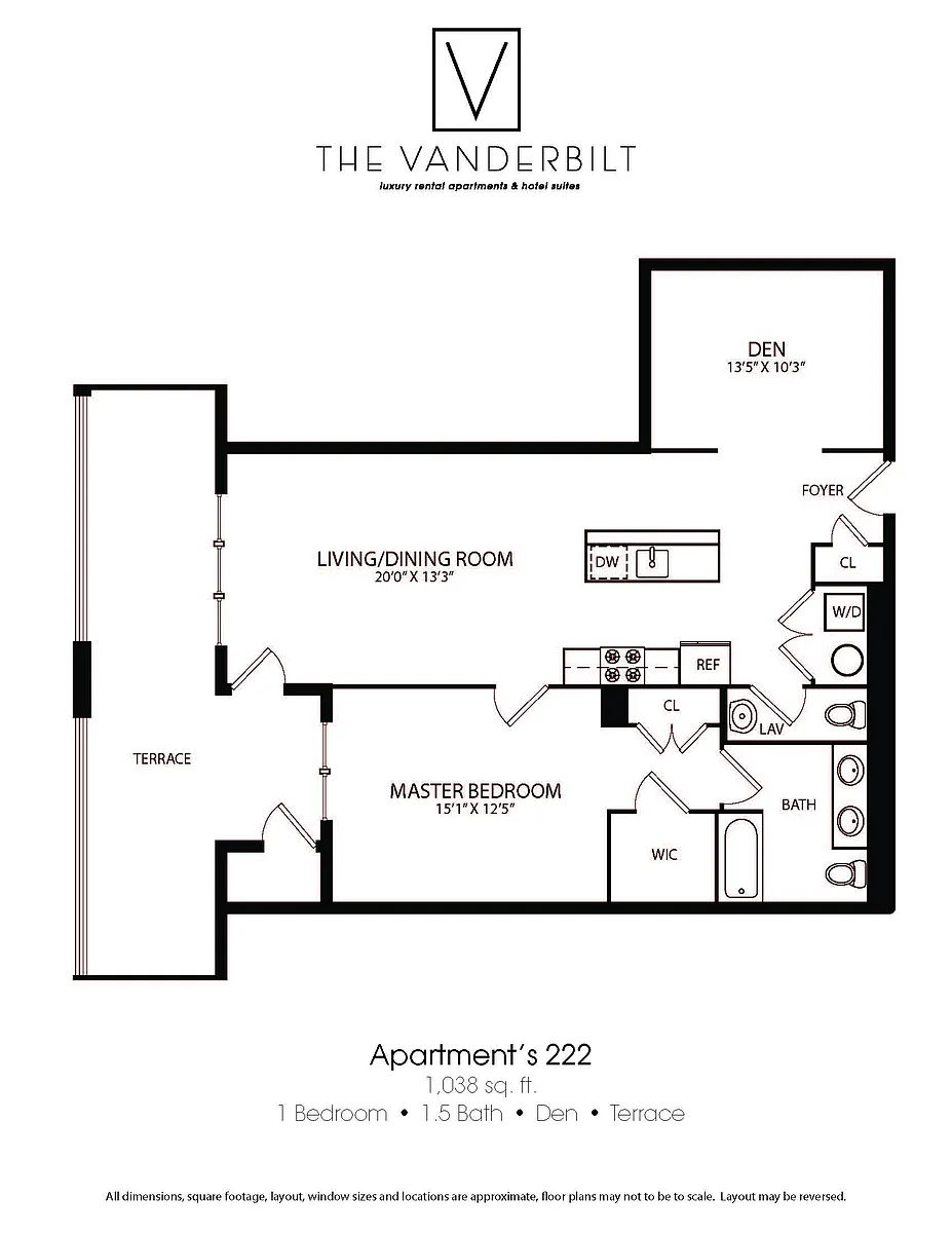 Floor plan 1 Bed - 1.5 Bath - Den - Terrace
