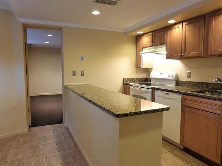 The modern kitchen and dining den/study offer an open easy flowing plan