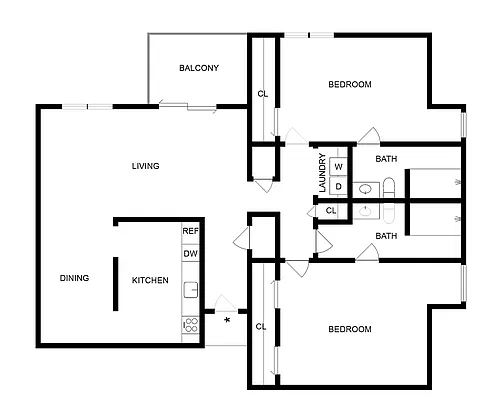 Floor plan 2 BR x 2 BA - A
