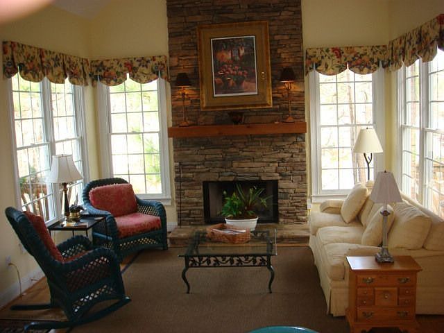 Keeping Room with stacked stone fireplace