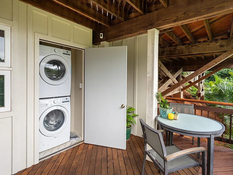 large new washer / dryer tucked away on deck