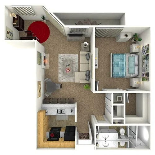 Floor plan 1 Bed 1 Bath with Den