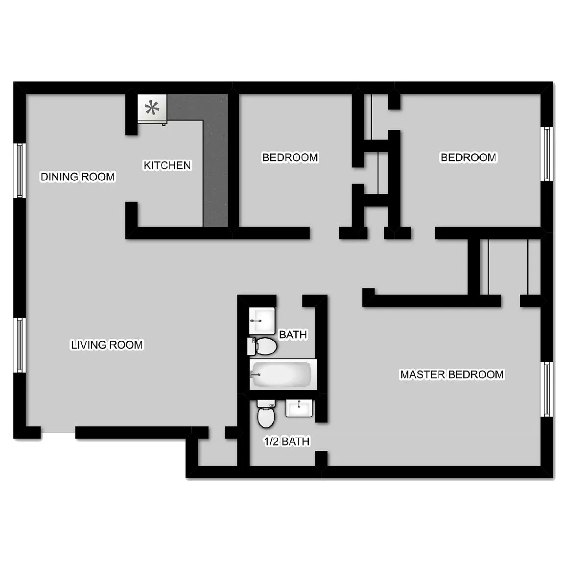 Floor plan 3 Bedroom 1.5 Bath
