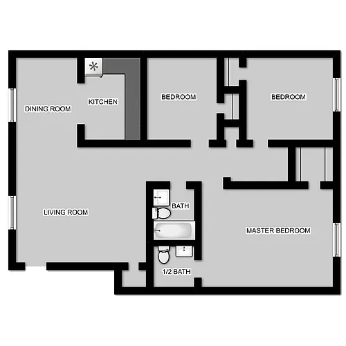 Floor plan 3 Bedroom 1.5 Bath Renovated