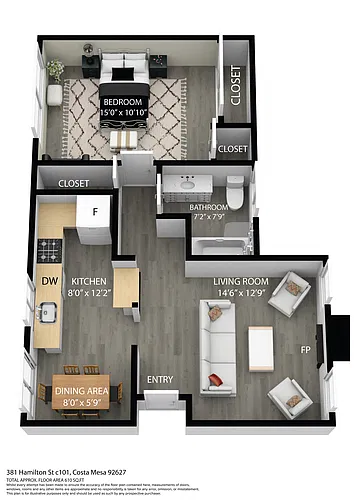 Floor plan 1 Bedroom 1 Bathroom A