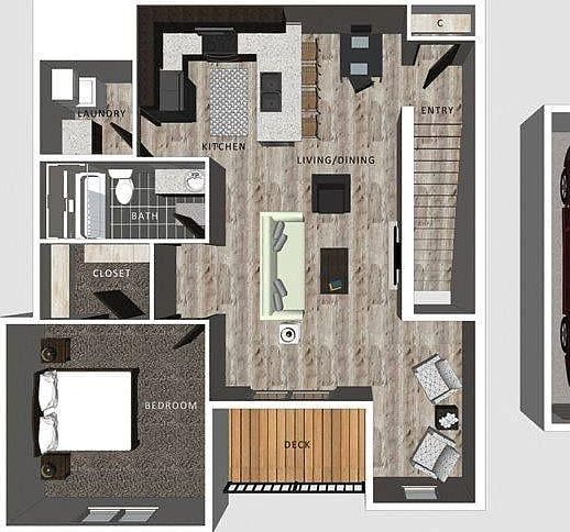 Attached garage is below unit