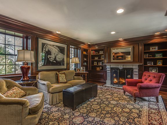 mahogany paneled library