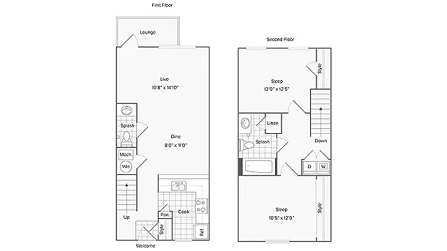 Floor plan 2 BR x 1.5 BA Townhome w/ Garage - Cherry Hills II