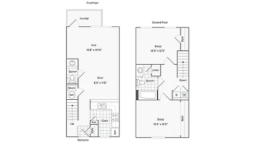 Floor plan 2 BR x 1.5 BA Townhome w/ Garage - Cherry Hills II