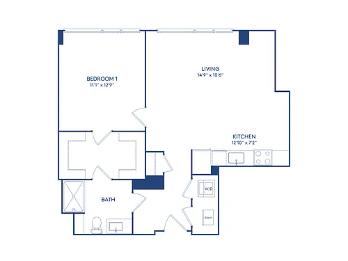 Floor plan 1 BR 1 BA (766 SF)