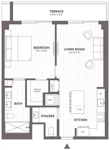 Floor plan 1 Bed-1.5 Bath-B2