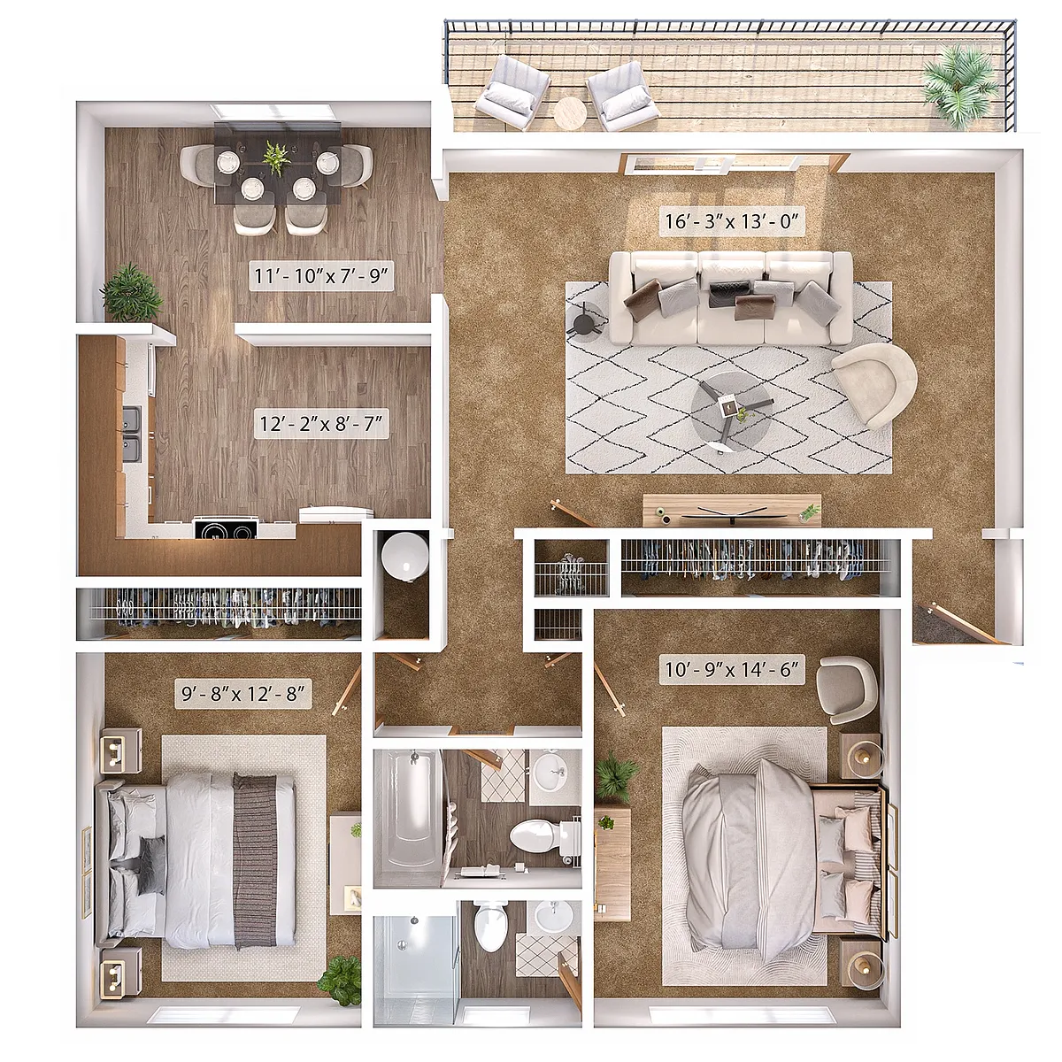 Floor plan 2 Bed, 2 Bath B