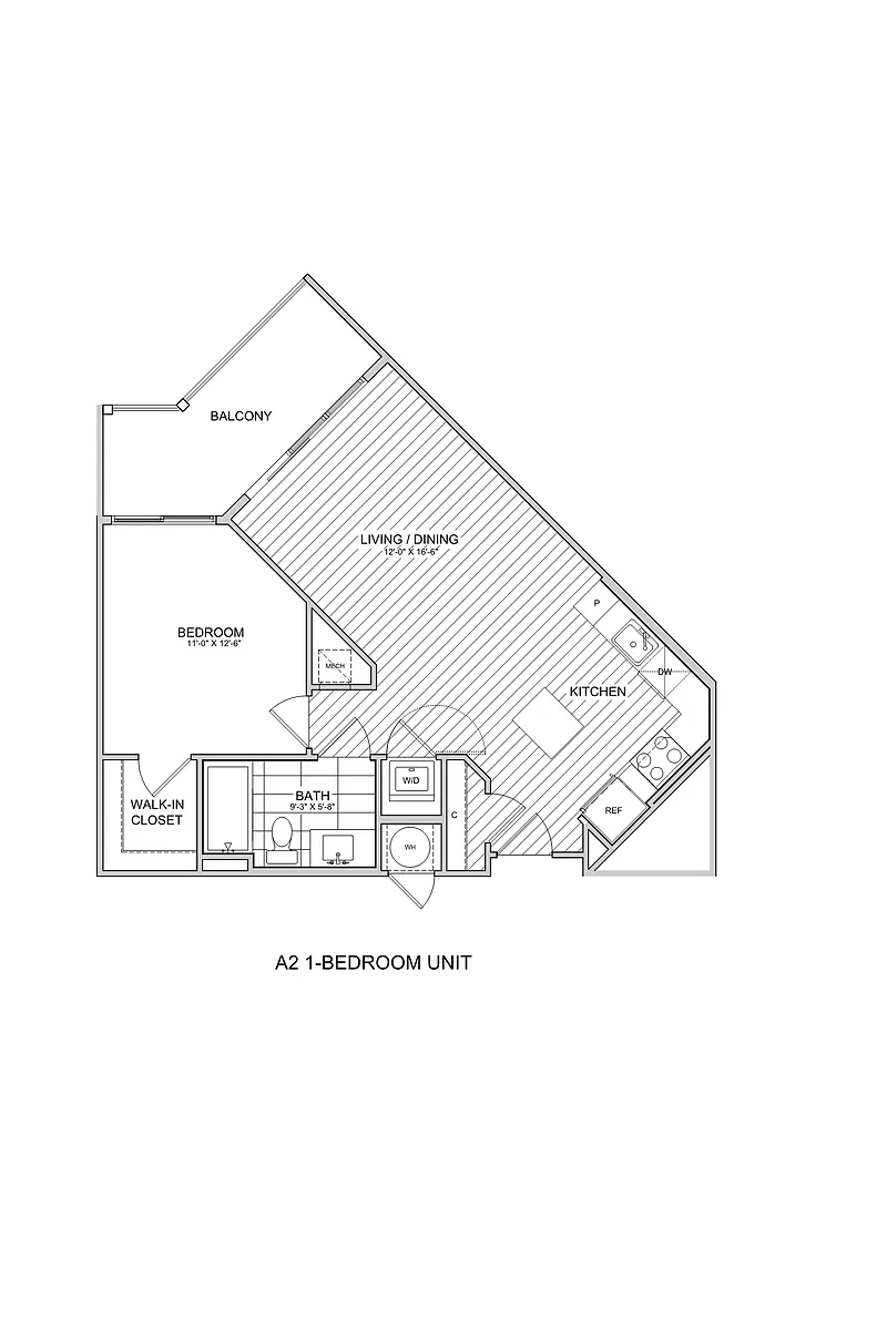 Floor plan 1 Bed/1 Bath-A2a WDU 100%