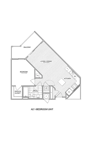 Floor plan 1 Bed/1 Bath-A2a WDU 100%