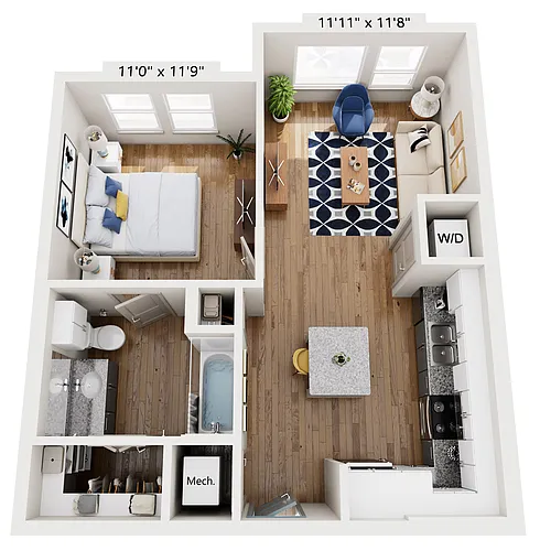 Floor plan A1 - One Bedroom - 60 Percent AMI