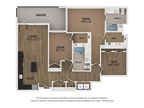 Floor plan Two Bed Den E4